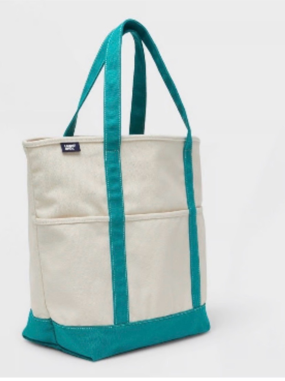 Canvas Tote Organizer Bag with Teal Accents - Large